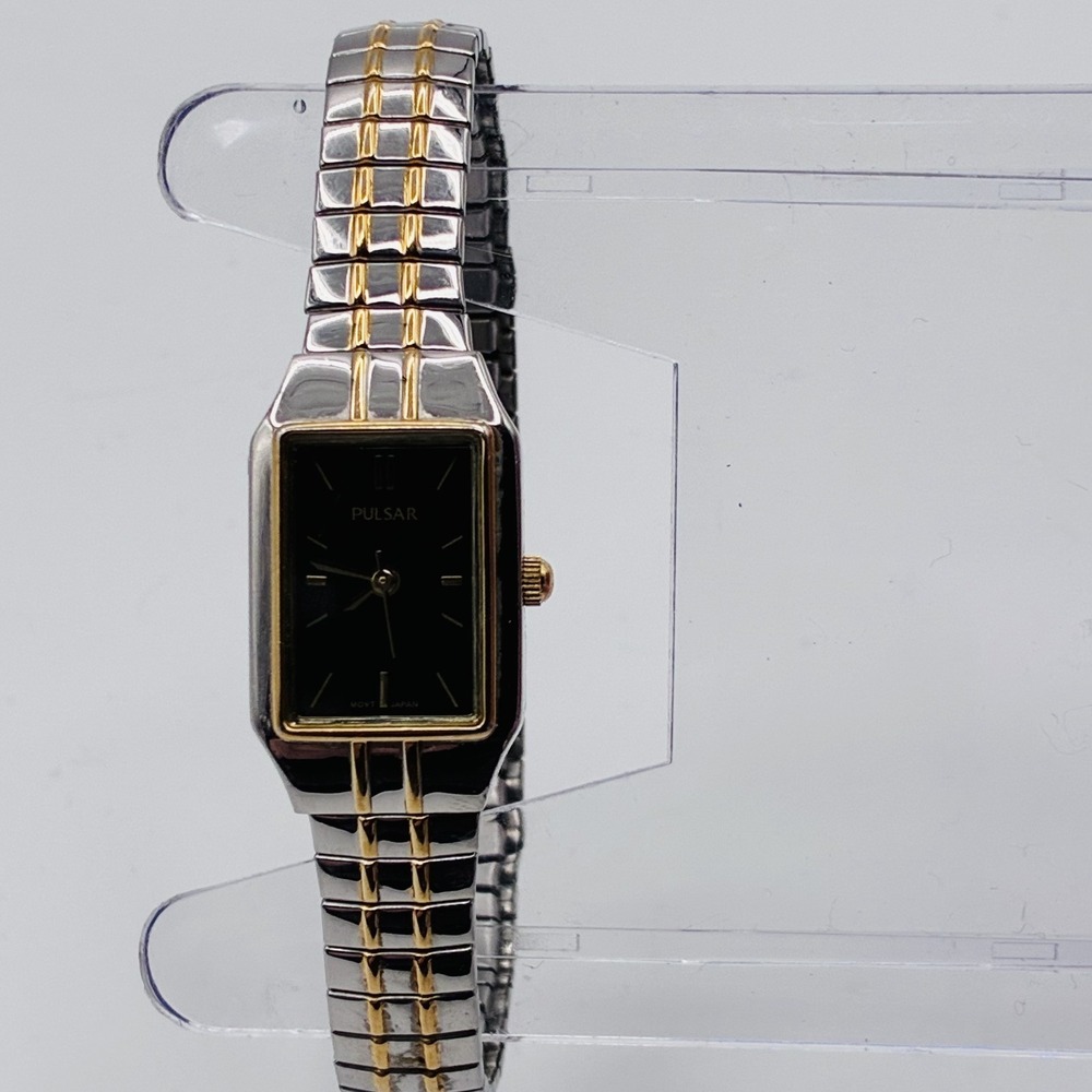 Pulsar Women's Gold Tone Bezel Black Dial Two-Tone Expansion Band Watch